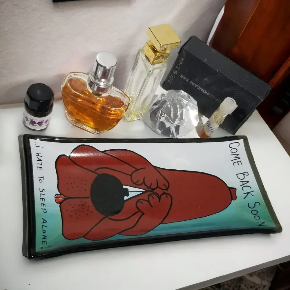 Humourous Smoked Glass Ashtray 